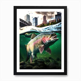 Rainbow Trout Breaking Surface - Rainbow Trout Art Print