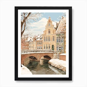 Vintage Winter Illustration Bruges Belgium 2 Art Print