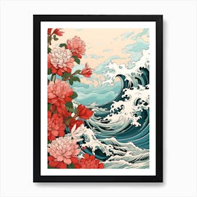 Great Wave With Jasmine Flower Drawing In The Style Of Ukiyo E 4 Art Print