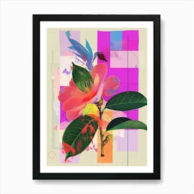 Camellia 3 Neon Flower Collage Art Print