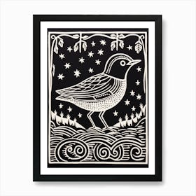 B&W Bird Linocut Dipper 2 Art Print