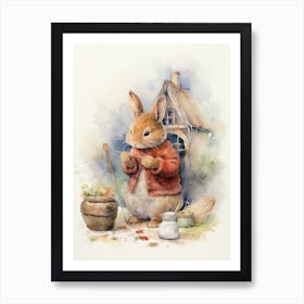 Bunny Knitting Rabbit Prints Watercolour 4 Art Print