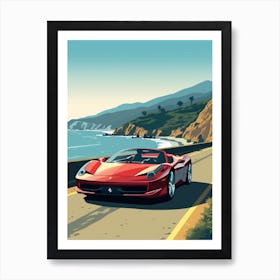 A Ferrari 458 Italia In The Pacific Coast Highway Car Illustration 2 Art Print