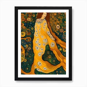 Artistic Symphony Lady In Golden Dress By Klimt And Van Gogh Art Print