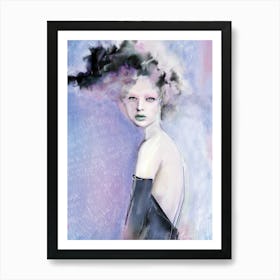 PASTEL DAYDREAMER - Fashion Illustration of Woman Model with Curly Hair and Pastel Pink Eye Shadow in Gown with Purple and Pink and Blue Graffiti "Colt x Wilde"  Sherri Colter - Instagram @fashionillustrated.co.uk  Art Print