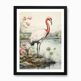 Storybook Animal Watercolour Flamingo 1 Art Print