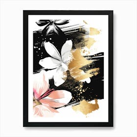 Black And Gold Floral Painting 2 Art Print