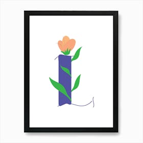 Living Room Floral Letters Purple 12 Art Print