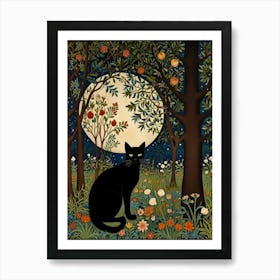 Cat In The Moonlight Style William Morris 4 Art Print