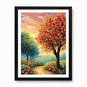 Apple Trees At Sunset Art Print