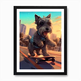 Miniature Schnauzer Dog Skateboarding Illustration 1 Art Print