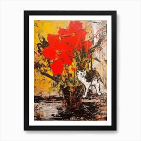 Poinsettia With A Cat 3 Abstract Expressionism  Art Print