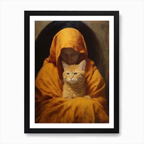 Monk Holding A Cat 3 Art Print