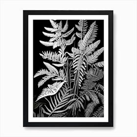 Northern Lady Fern Wildflower Linocut Art Print