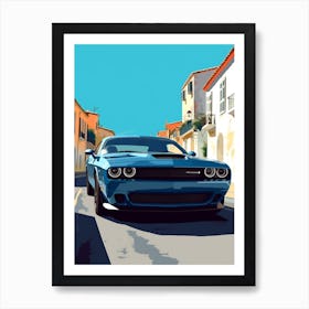 A Dodge Challenger In French Riviera Car Illustration 4 Art Print