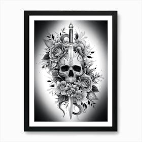 Skull and Dagger Sketch Art Print #3 Art Print