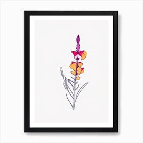 Snapdragon Floral Minimal Line Drawing 3 Flower Art Print