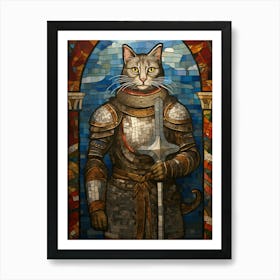 Mosaic Cat In Medieval Armour Art Print