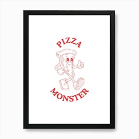 Pizza Monster Kitchen Retro Illustration Art Print