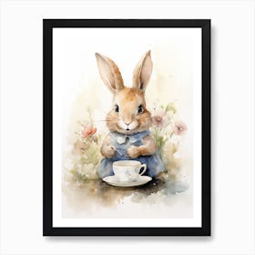 Bunny Drinking Tea Rabbit Prints Watercolour 3 Art Print