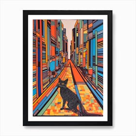 Painting Of Buenos Aires With A Cat In The Style Of Minimalism, Pop Art Lines 1 Art Print