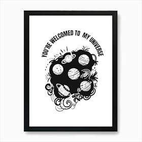 Black and white space artwork Art Print