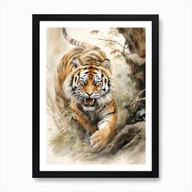 Tiger Art In Chinese Brush Painting Style 4 Art Print