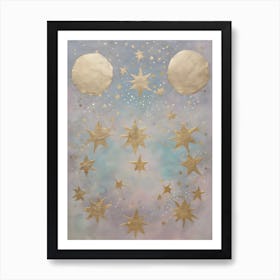 Wabi Sabi Dreams Collection 7 - Japanese Minimalism Abstract Moon Stars Mountains and Trees in Pale Neutral Pastels And Gold Leaf - Soul Scapes Nursery Baby Child or Meditation Room Tranquil Paintings For Serenity and Calm in Your Home Art Print