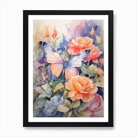 Butterfly And Roses 3 Art Print