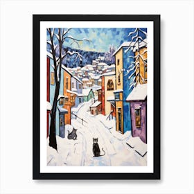 Cat In The Streets Of Banff   Canada With Snow 1 Art Print