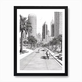 View Of Dubai, United Arab Emirates Line Art Black And White 3 Art Print