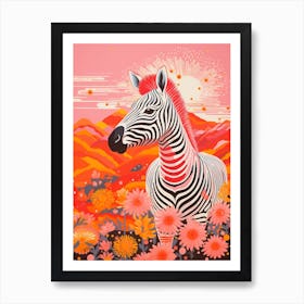 Pink Plants & Flowers Zebra 2 Art Print