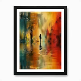 Abstract Of A Woman Walking In The Rain Art Print