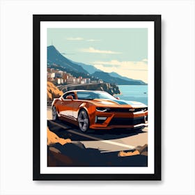 A Chevrolet Camaro In Amalfi Coast, Italy, Car Illustration 3 Art Print