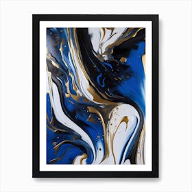 Peace Blue Gold Abstract Psychedelic Fluid II Art Print