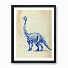 Dryosaurus Dinosaur Blue Print Sketch 1 Art Print