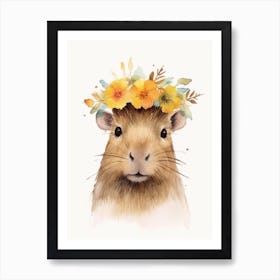 Watercolour Jungle Animal Baby Capybara 1 Art Print