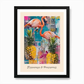 Flamingo & Pineapple Vintage Poster 2 Art Print