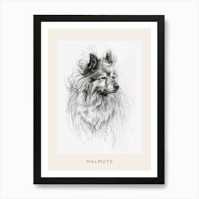 Malmute Furry Dog Line Sketch 2 Poster Art Print