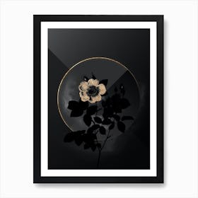 Shadowy Vintage Twin White Rose Botanical on Black with Gold Art Print
