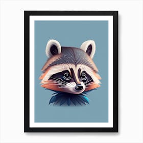 Blue Raccoon Cute Digita Art Print