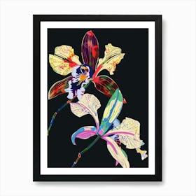 Neon Flowers On Black Orchid 4 Art Print