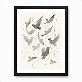 Birds In Black And White Line Art 4 Art Print