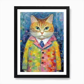 Whiskered Runway; Oil Painted Cat Chic Affiche