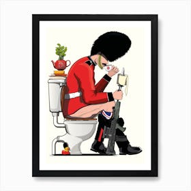 British Soldier, Kings Guards, on the Toilet Art Print