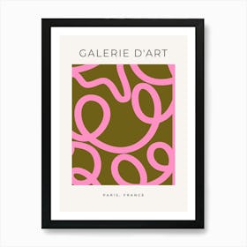 Abstract Line Olive Green And Pink Brush Strokes Art Print