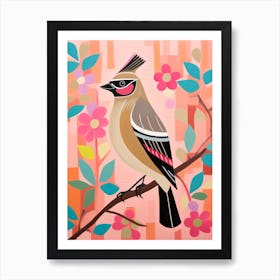 Pink Scandi Cedar Waxwing 1 Art Print