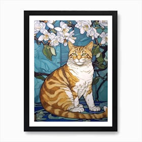 Daffodils With A Cat 2 Art Nouveau Style Art Print