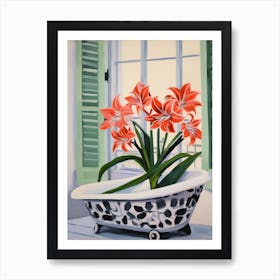 A Bathtube Full Of Amaryllis In A Bathroom 2 Art Print