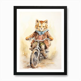 Tiger Illustration Biking Watercolour 1 Art Print